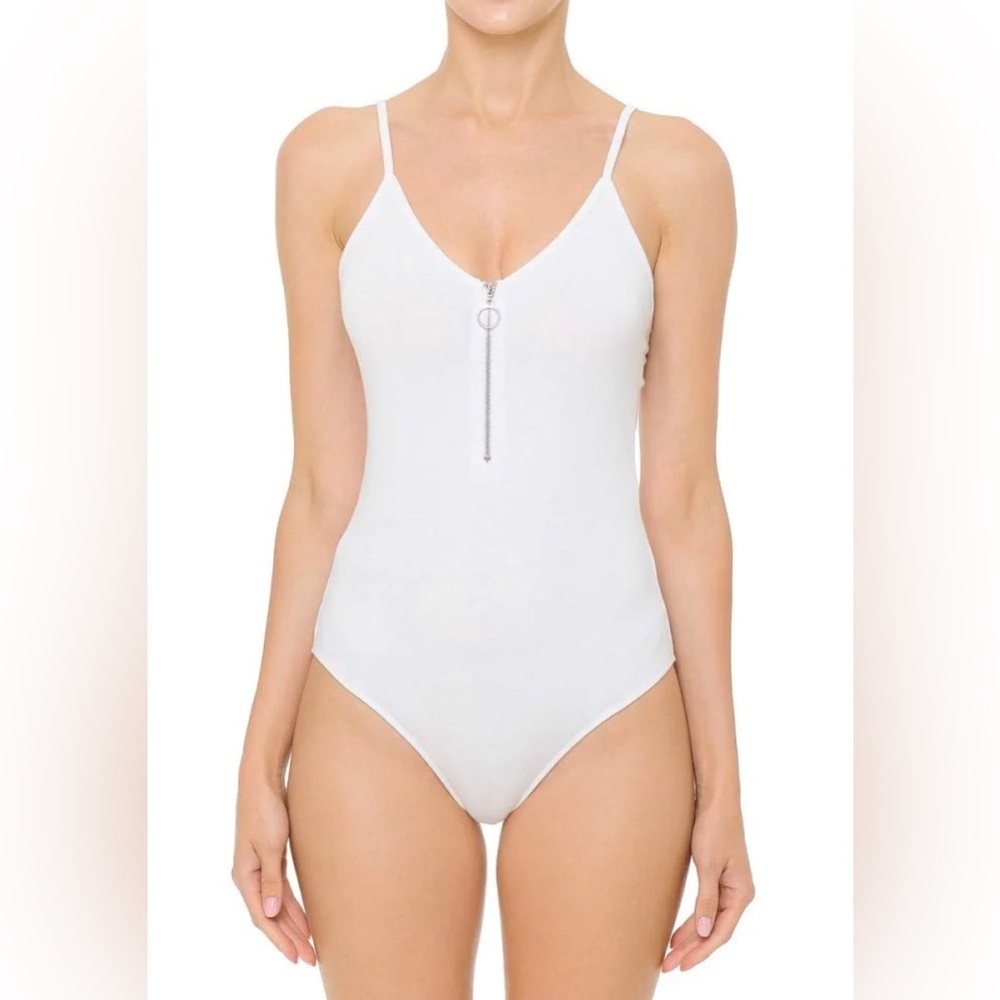 Pretty Little Thing White Zip Up Bodysuit size 2